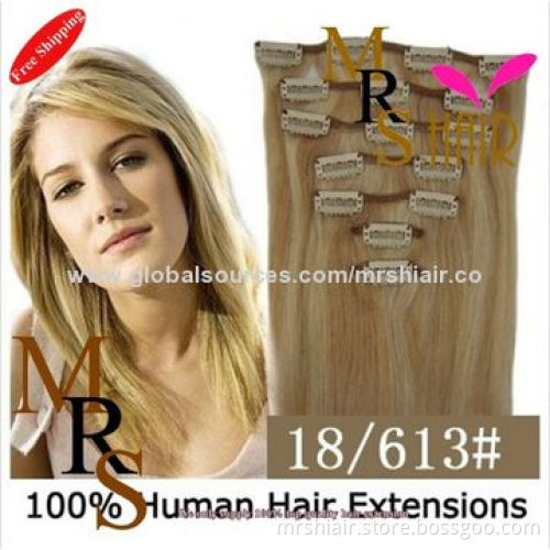 Fancy Color Remy Virgin Clip-in Brazilian Full Head Hair on Clips Weave 7-piece Set Lot